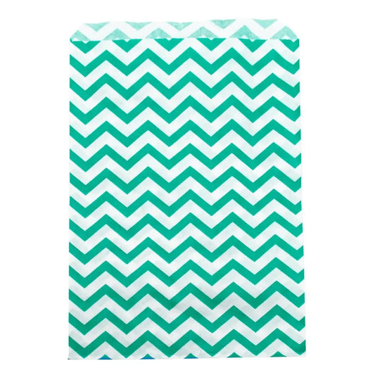 Teal and White Chevron Gift Shopping Bags, 100 Per Pack, 4" x 6"