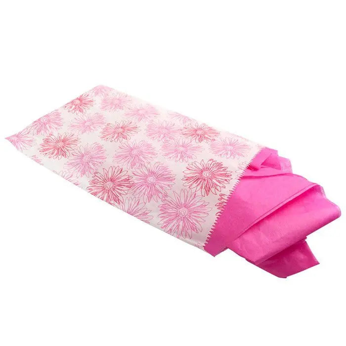 Pink Flower Print Gift Shopping Bags, 100 Per Pack, 6" x 9"