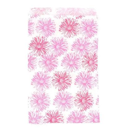 Pink Flower Print Gift Shopping Bags, 100 Per Pack, 6" x 9"