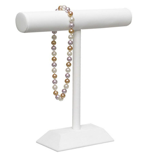White Leatherette Medium Jewelry Display T-Bar Stand