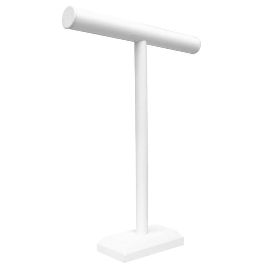 White Leatherette Jewelry T Bar Display Stand, 18" Tall