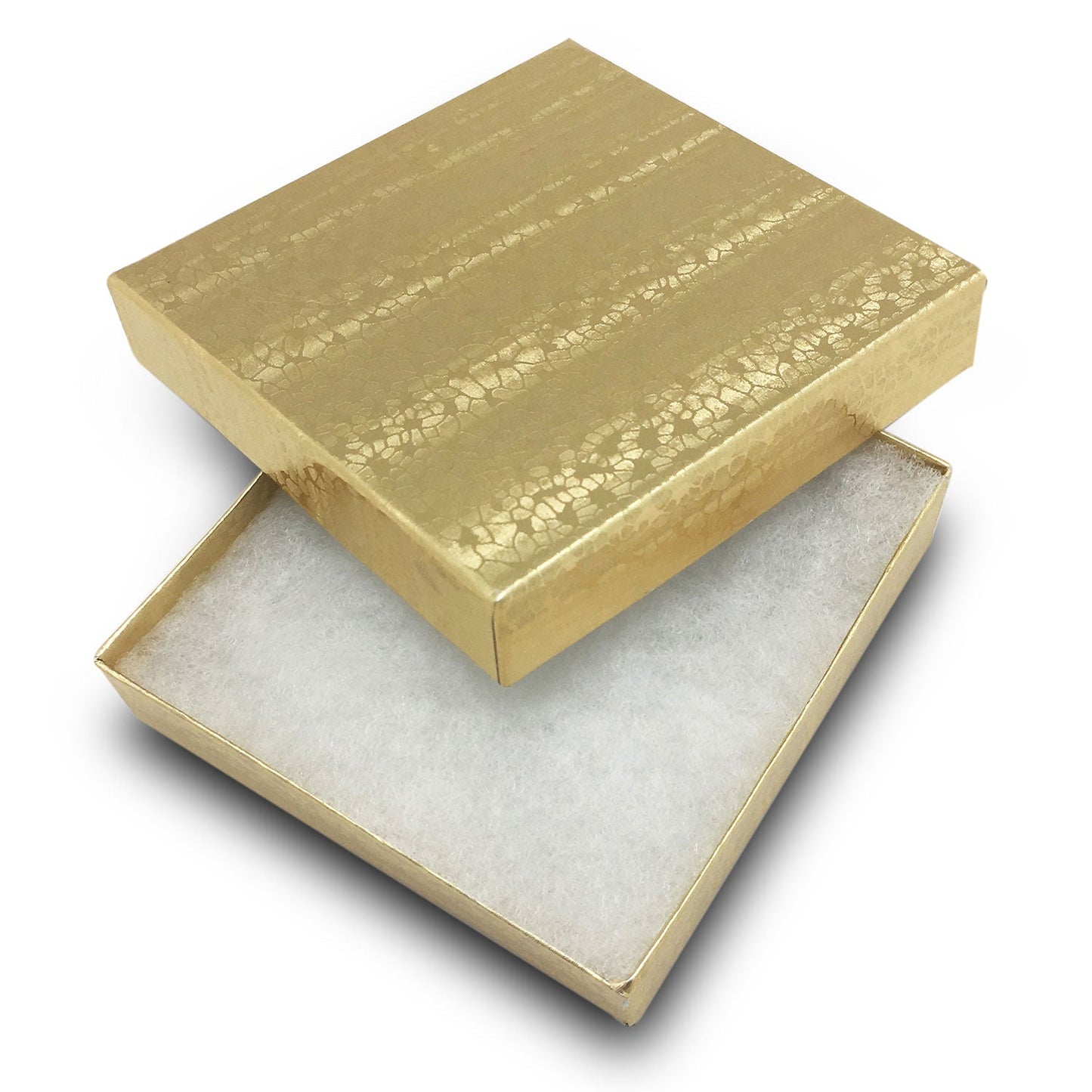 #G33 - 3 1/2" x 3 1/2" x 1"H Gold Foil Cotton Filled Box