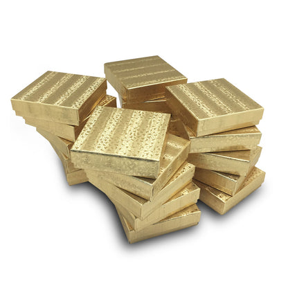 #G33 - 3 1/2" x 3 1/2" x 1"H Gold Foil Cotton Filled Box