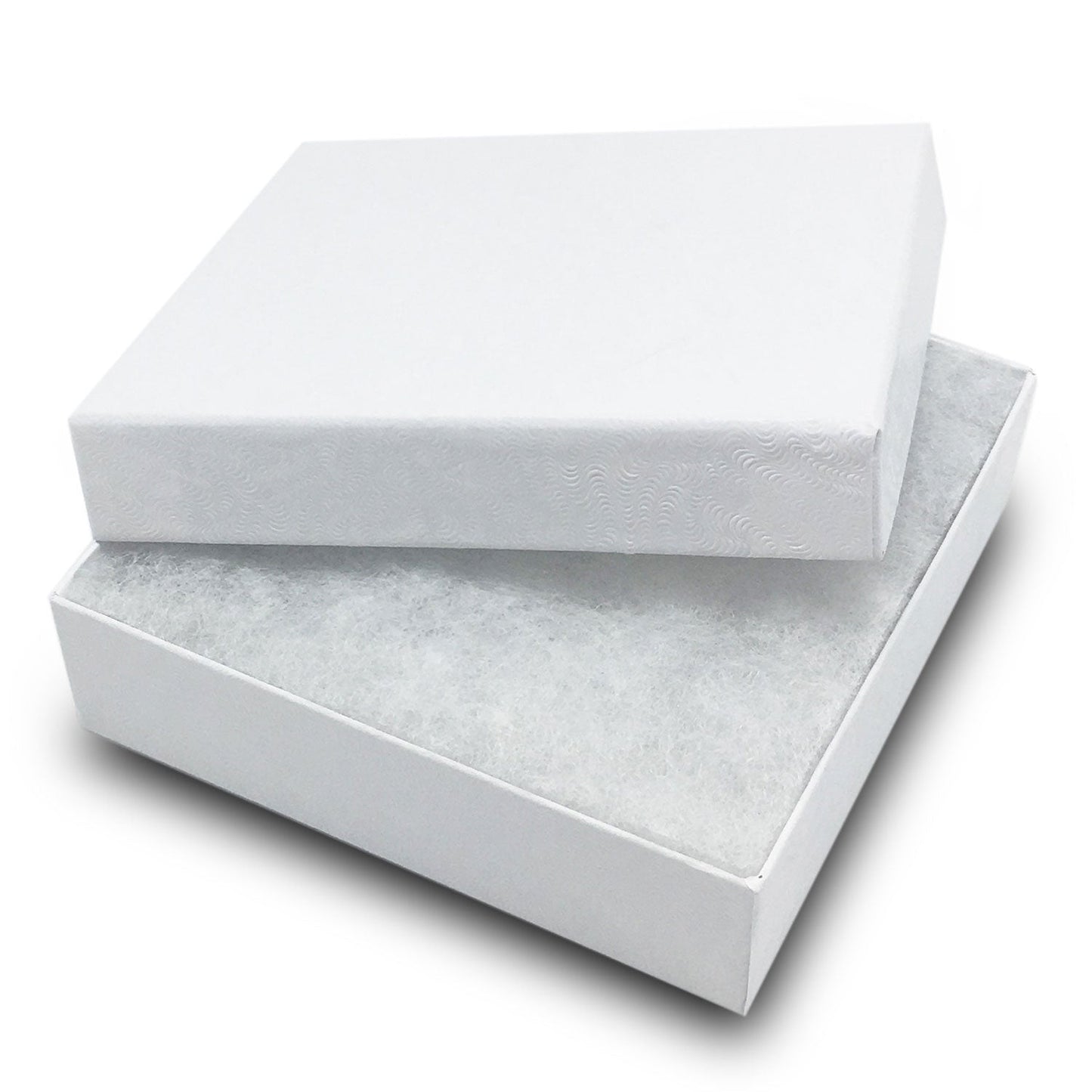 #33 - 3 1/2" x 3 1/2" x 1" White Swirl Cotton Filled Paper Box