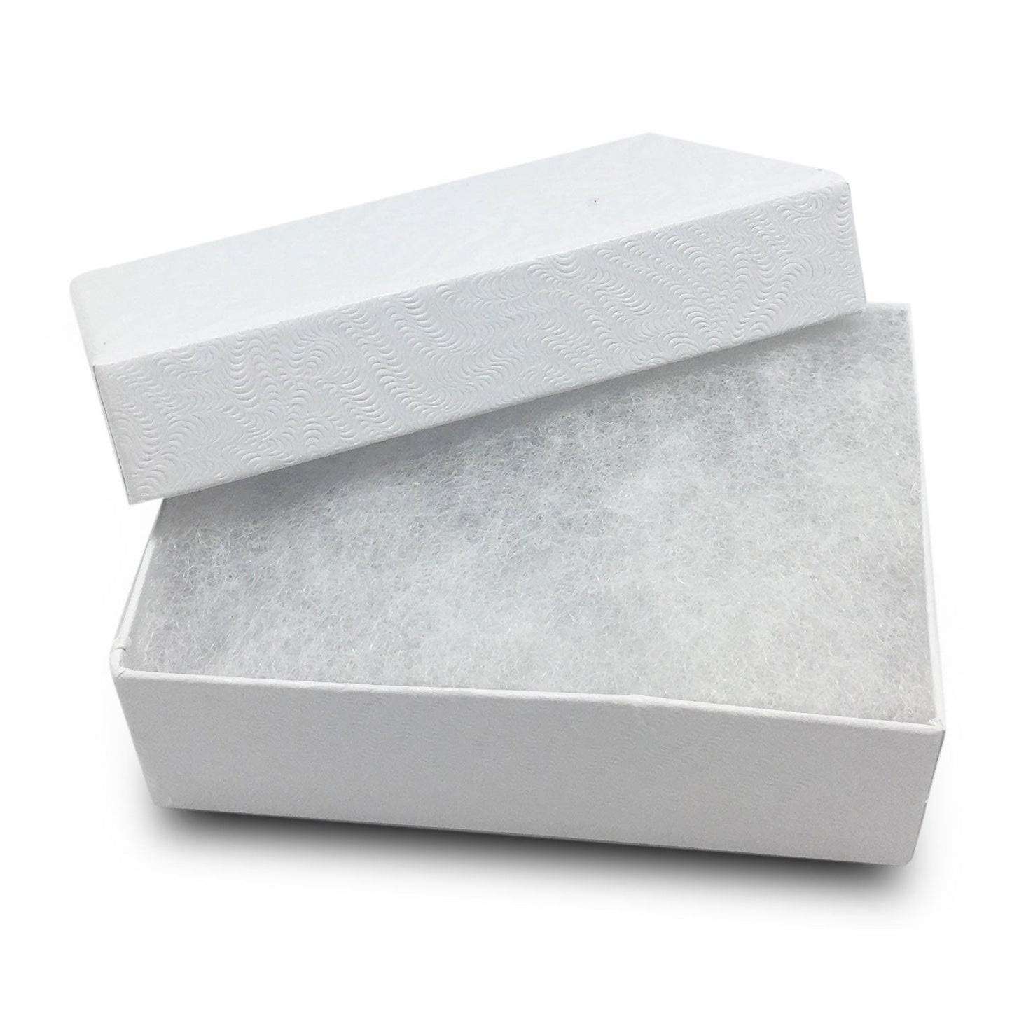 #32 - 3 1/4" x 2 1/4" x 1"H White Swirl Cotton Filled Paper Box
