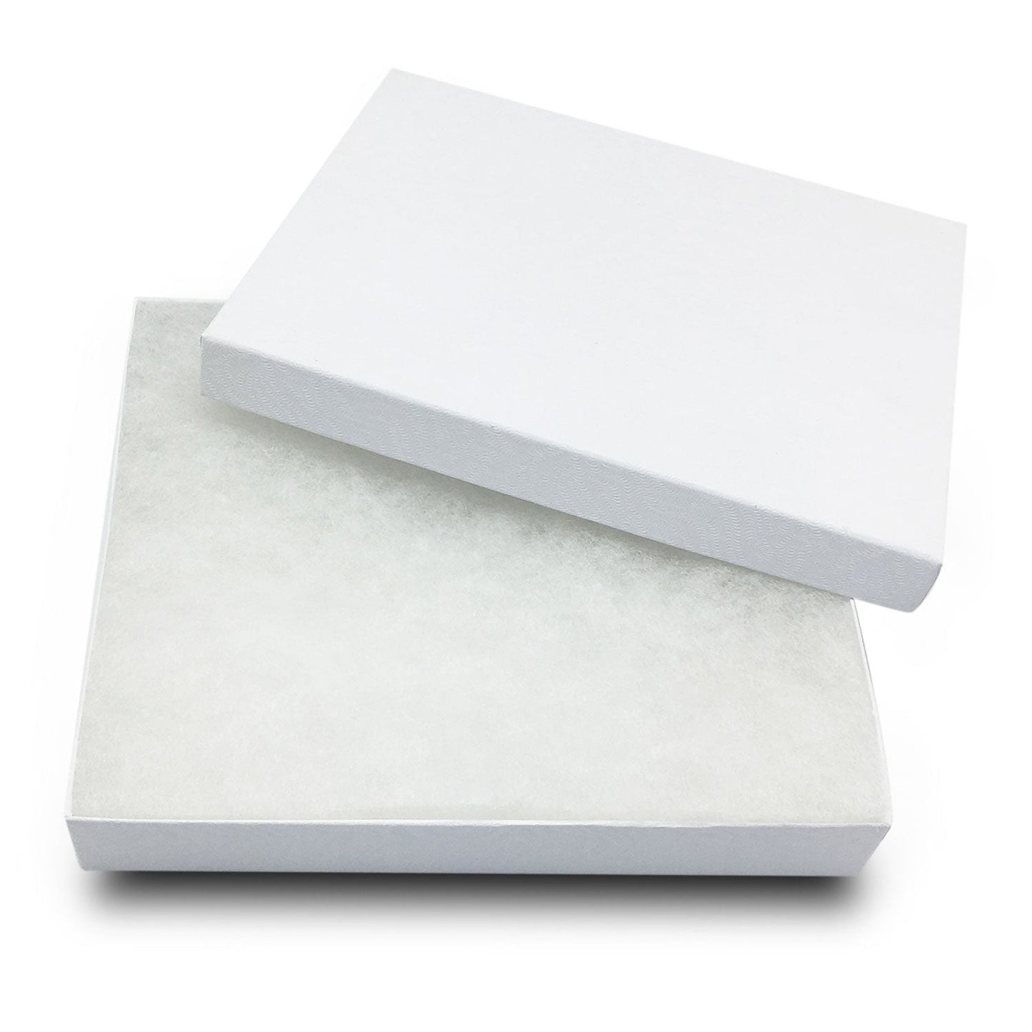 #65 - 6 1/8" x 5 1/8" x 1 1/8" White Swirl Cotton Filled Jewelry Boxes