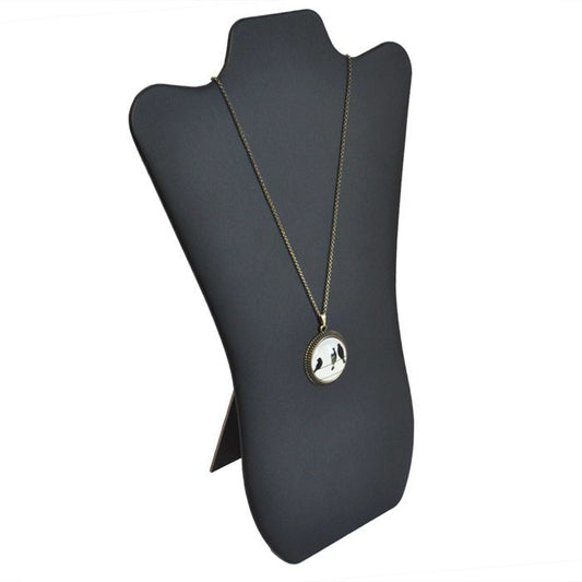Black Leatherette Curved Jewelry Necklace Easel, 14" Tall