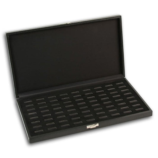 Black Leatherette Wide Slot Jewelry Ring Tray Travel Case, Holds 72 Rings 14 3/4"x 8 1/4" x 1 5/8"H