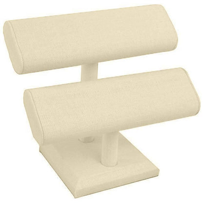 Tan Linen Dual Oval Jewelry Bracelet / Watch T-Bar Stand