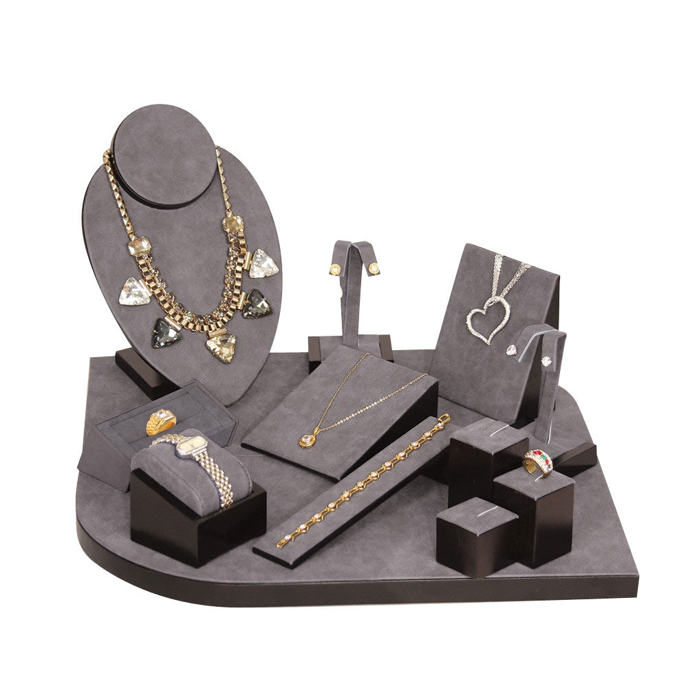 Grey Faux Suede with Dark Accents 13-Piece Display Set