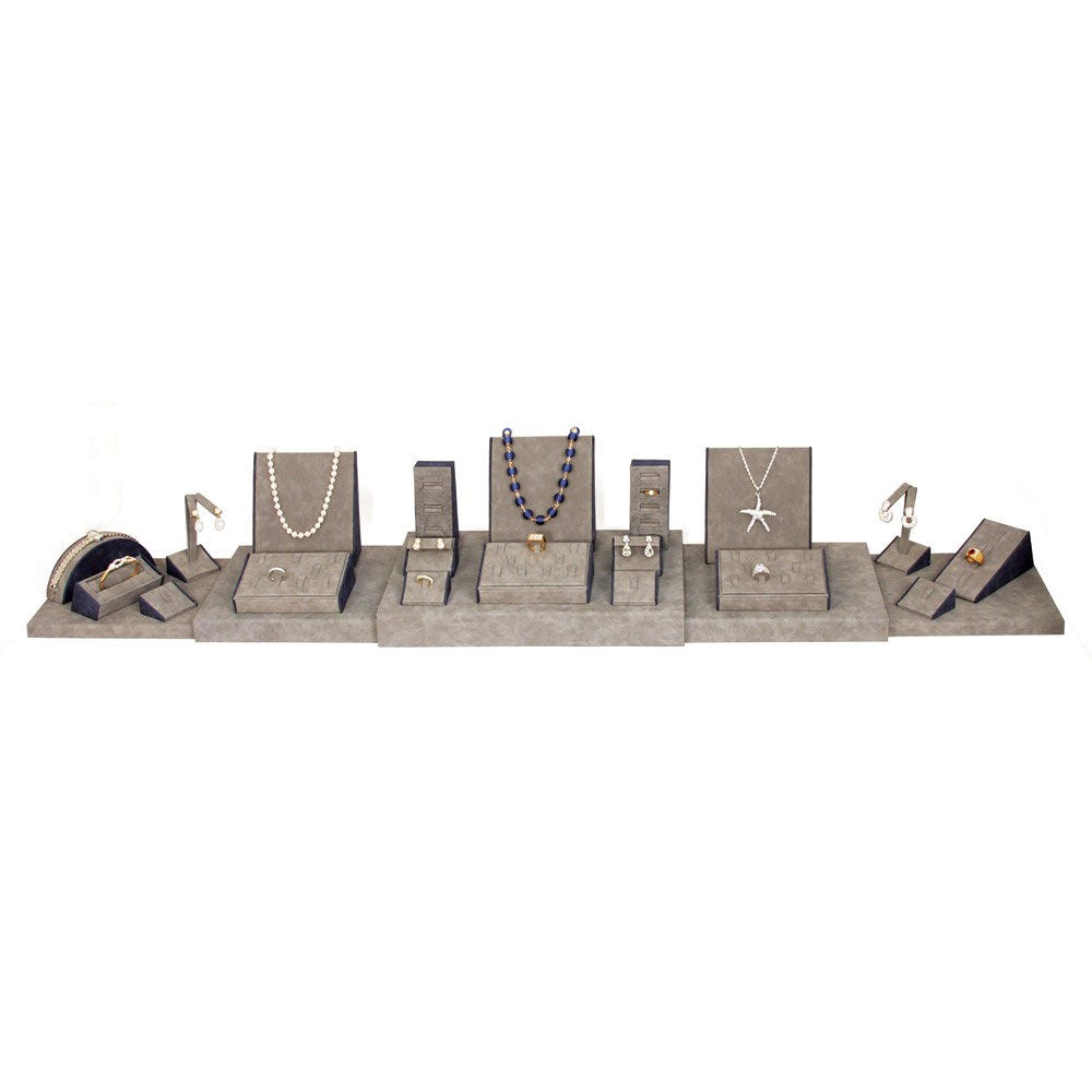 Grey Faux Suede Vintage blue leatherette Accents 24-Piece Display Set