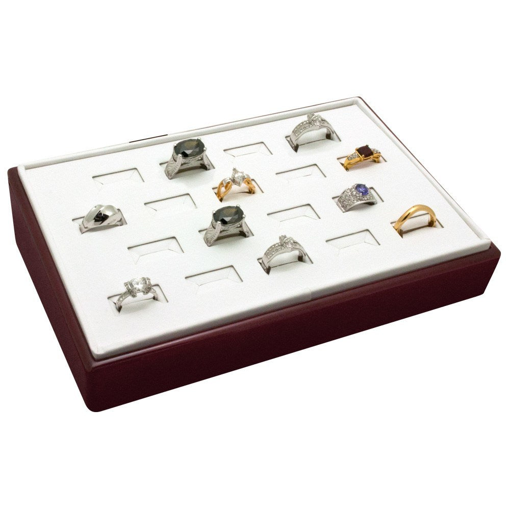 Red Rosewood 18 Slot Jewelry Ring Display Tray