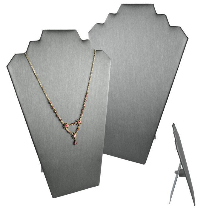 Steel Grey Leatherette Tiered Jewelry Necklace Display Easel