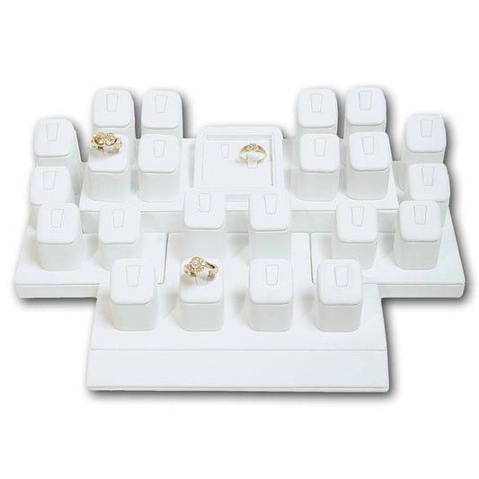 White Leatherette Jewelry Ring Display, Holds 22 Rings